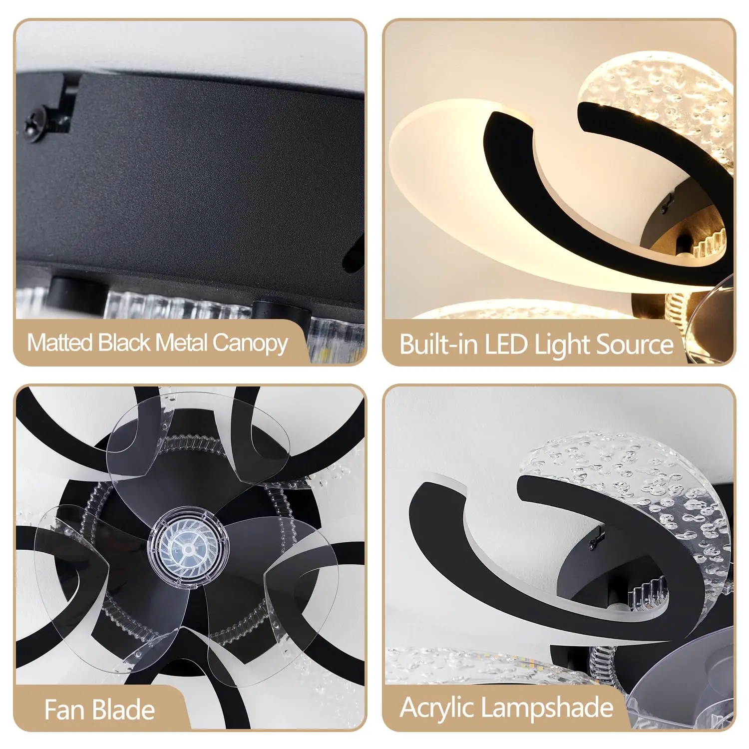 24' Retail Bedroom Electric Decorative Remote Control Smart Chandelier Copper Motor Modern Led Ceiling Fan With Light