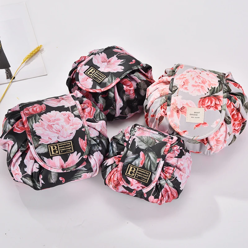 Private label travel large capacity recycled beauty nylon drawstring cosmetic bag makeup bag