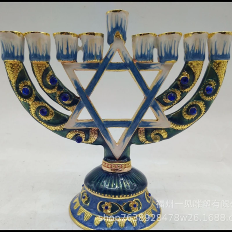 enamel 9 branch vintage menorah candle holder