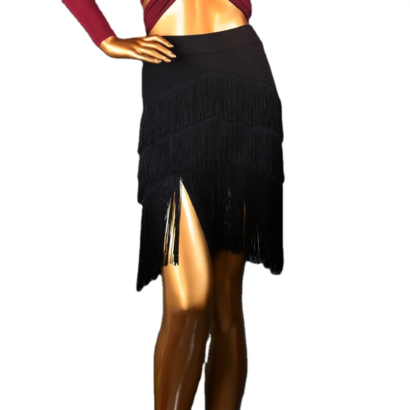 Latin dance dress new female adult irregular split fringe skirt under the ballroom training