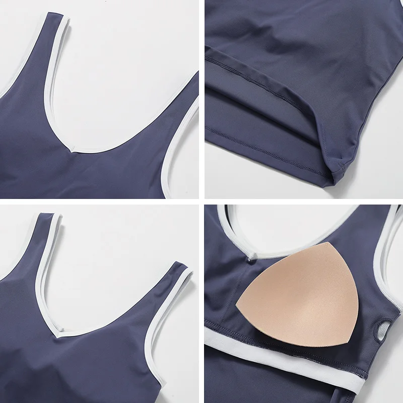 DBX8843 Women Trendy Sexy U Neck Padded Tank Top Hit Color High Impact Summer Sports Yoga Tops  Workout Tops Activewear