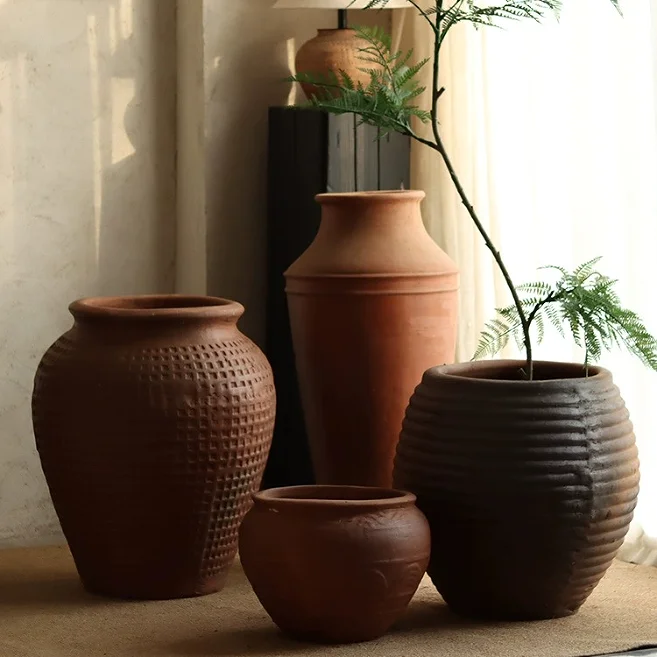 Antique clay pottery home tabletop decorative terracotta vases ceramic flower vases for decor