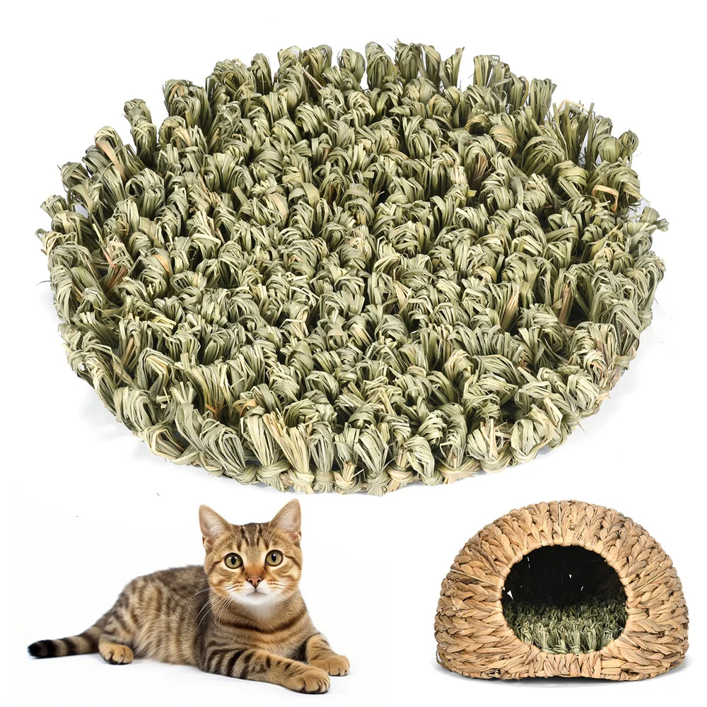 WILDMX Woven Grass Hand Woven Straw Hut hamster Rabbits Grass House hutch Small Animal Cages with Cute ears