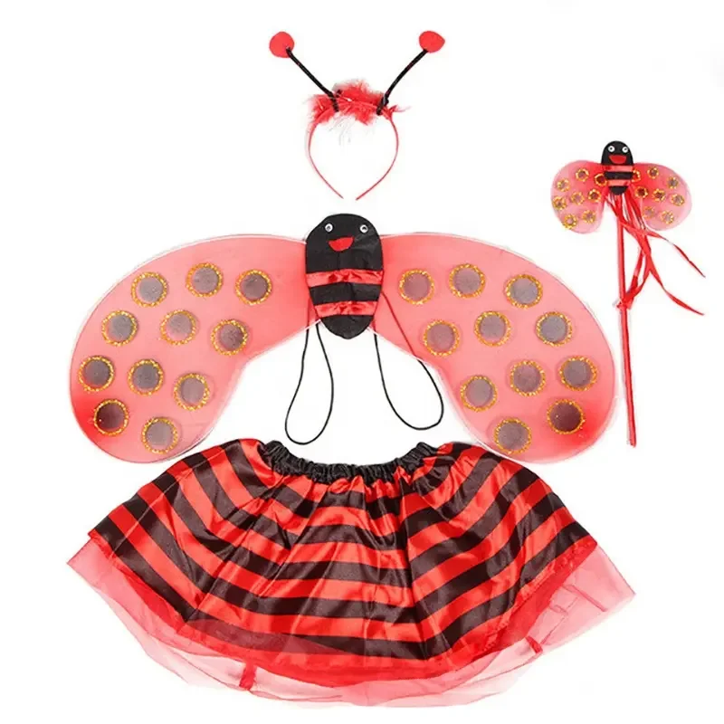 Christmas Halloween Bee Costumes For Kids Girls Cute Party Fancy Dress Cosplay Wings Skirts Fairy Wand