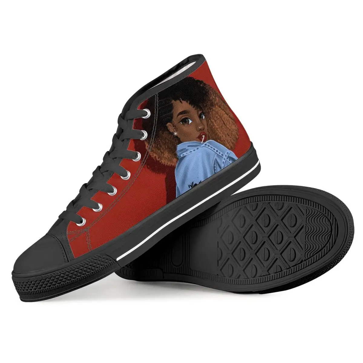 
Motivational Black Ethnic African American Women Ladies Shoes Women Flat Fashion Sneakers Canvas Shoes High Top Lace-up Classic 