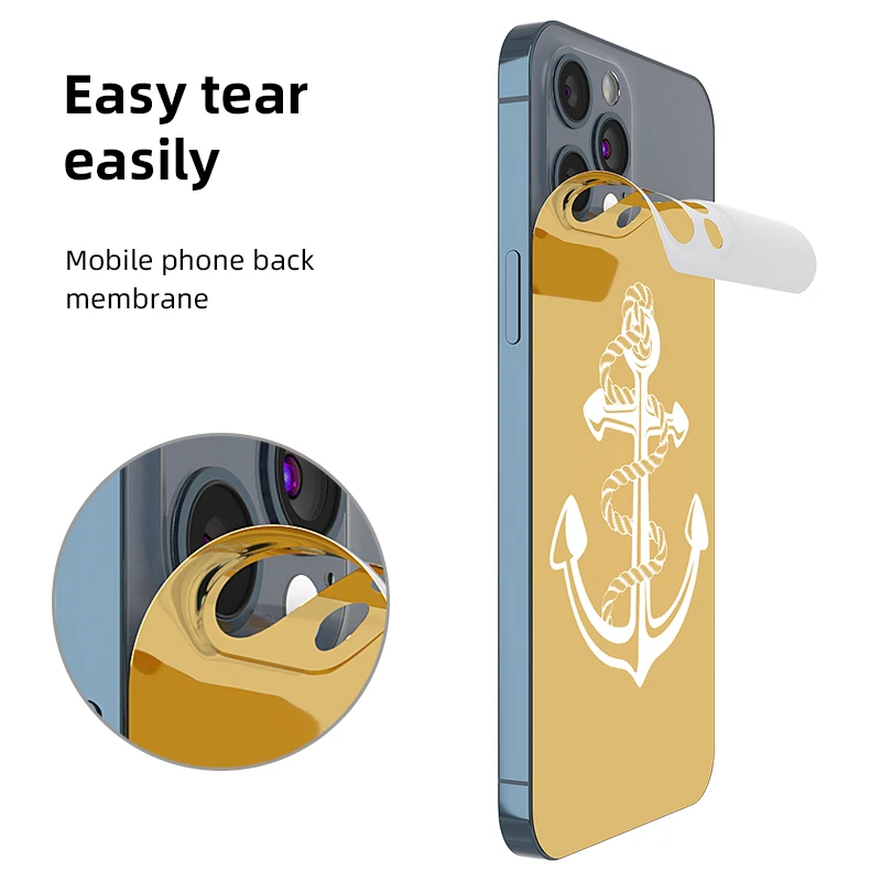 Cr PMMA 24KT Gold Mobile Phone Skin Sticker For iPhone 13 12 Pro Max Lens Screen Protector Gold Back Full Sticker Film