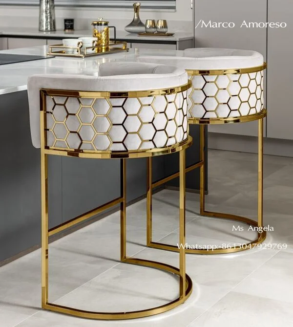 Cheap white velvet Bar Counter Stool Home Modern Minimalist Casual Cafe Furniture Gold Metal High Bar Chairs For Bar Table (1600154431770)
