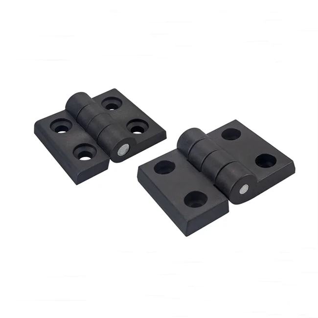 Small black nylon plastic hinge for furniture, cabinets and electrical cabinets