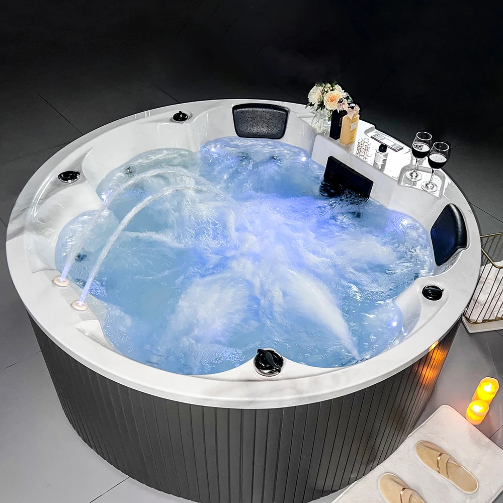 Made In China Outdoor Massage Spa Bath Series-Acrylic round Hot Tub Big Bathtub Circular Fiberglass with LED for Apartments