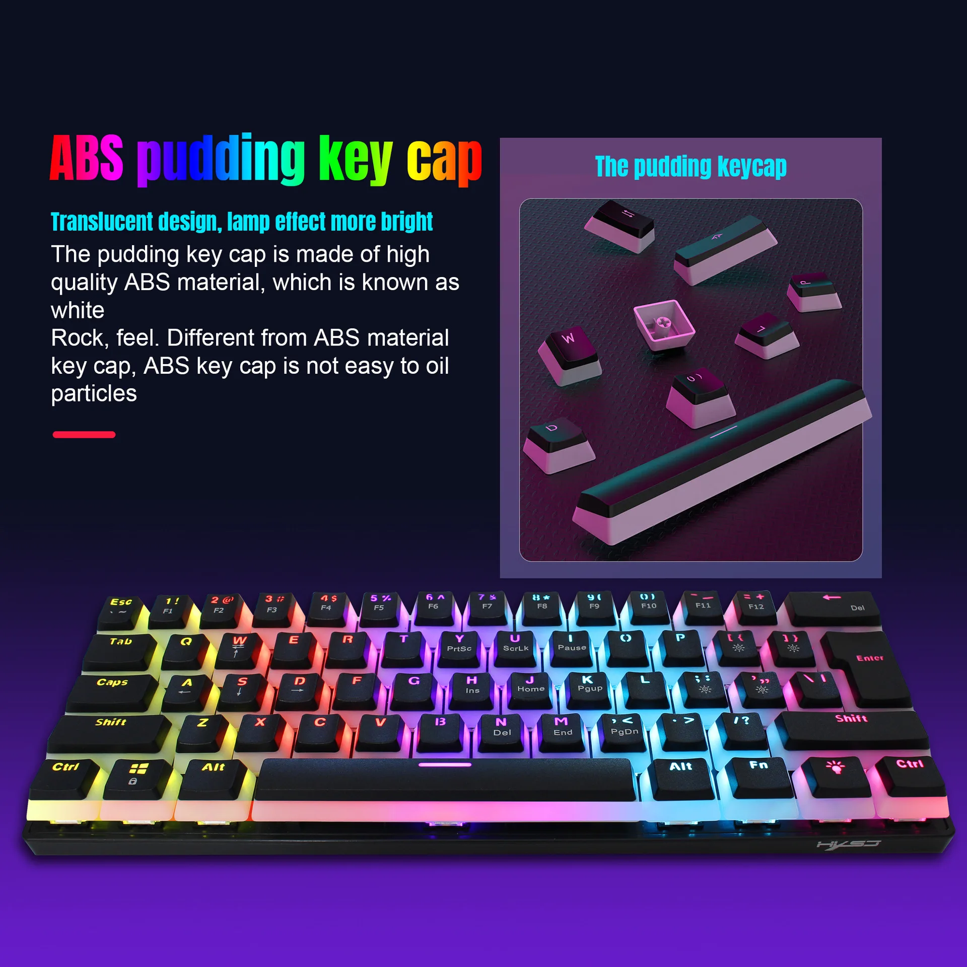Professional Gaming Pudding Keys Cap Colorful Lights Wired mechanical keyboard