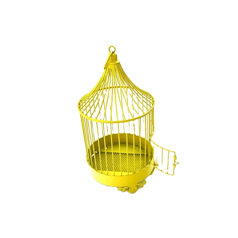 Portable Iron Cage for Birds Round Birdcage With Yellow For Wedding Decoration