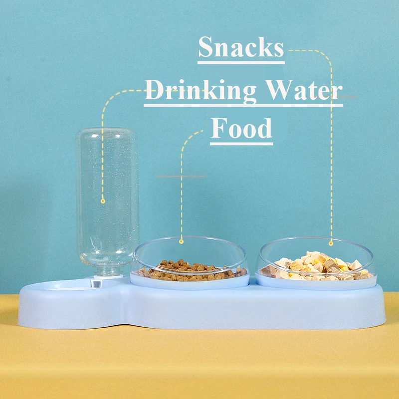 Cat Food Bowl Automatic Feeder Water Dispenser Pet Dog Cat Food Container Drinking Raised Stand Dish Bowl Pet Waterer Feeder