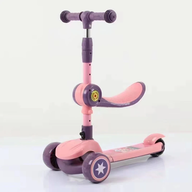 SP Cartoon one key assemble Baby scooter with seat and PU hummer light wheel scooter 4 state adjust