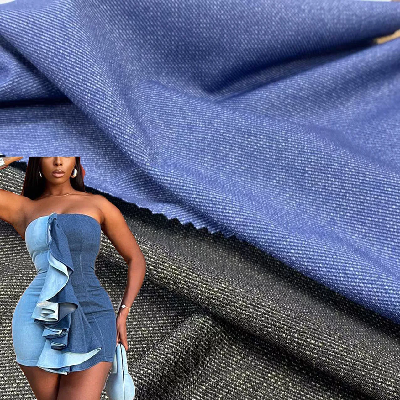 polyester nylon 4 way elastic breathable soft touch TN blend imitation denim fabric for swimsuit beachdress