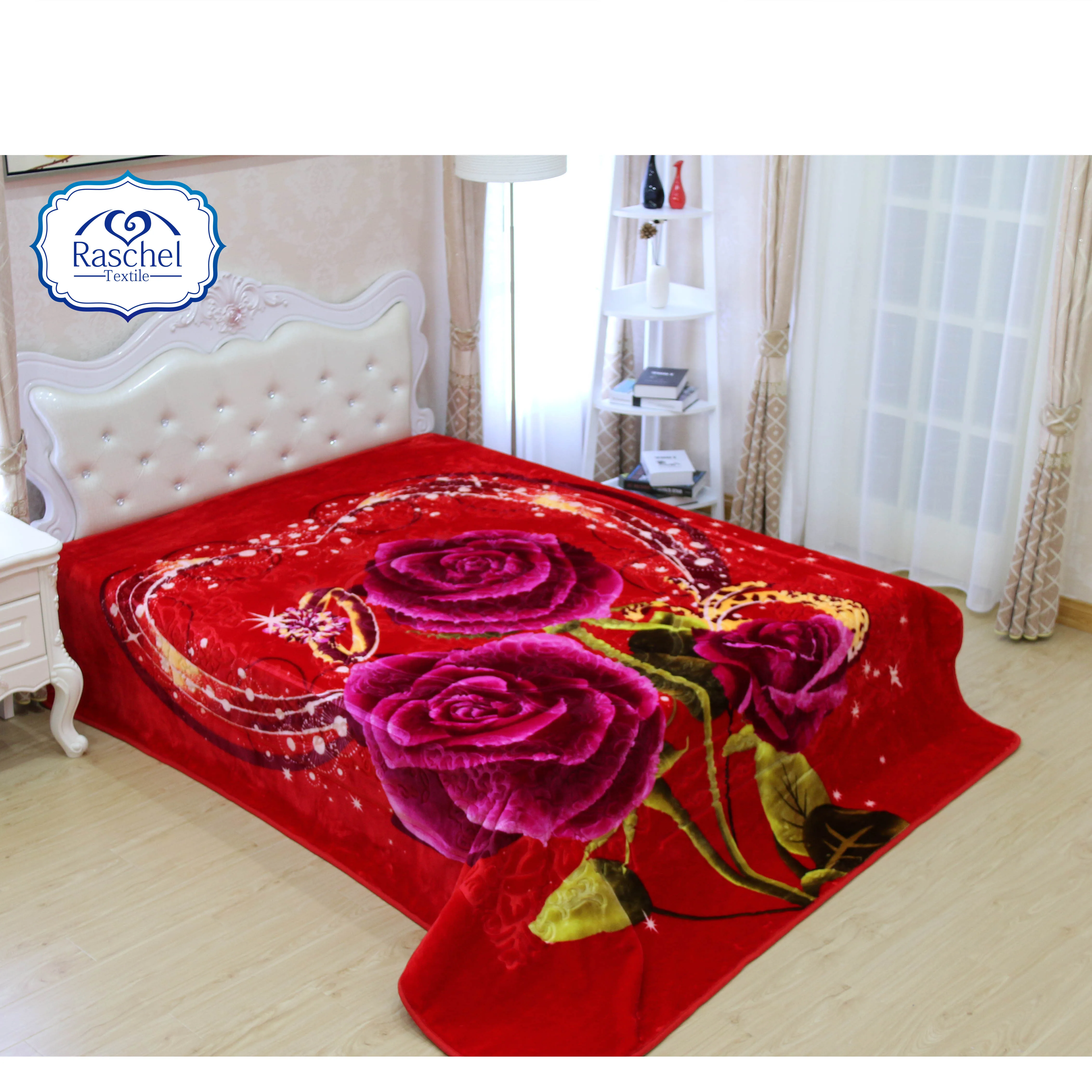 100% polyester wholesale Flower design embossed one ply raschel mink blankets