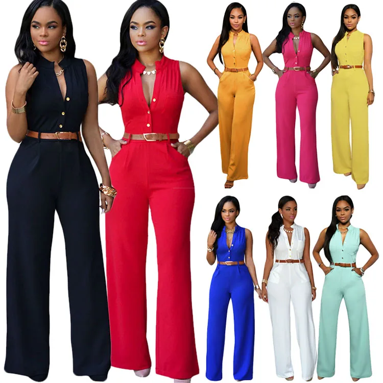 Newest Sleeveless Belt Fashion Women Ladies Jumpsuit