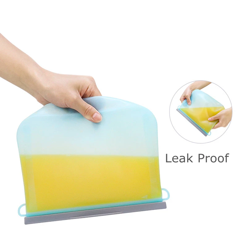 BPA Free Custom Freezer Food Grade Safe Stand Up Foldable Silicon Food Bag Silicone Reusable Storage Food Pouch Bags with Zipper