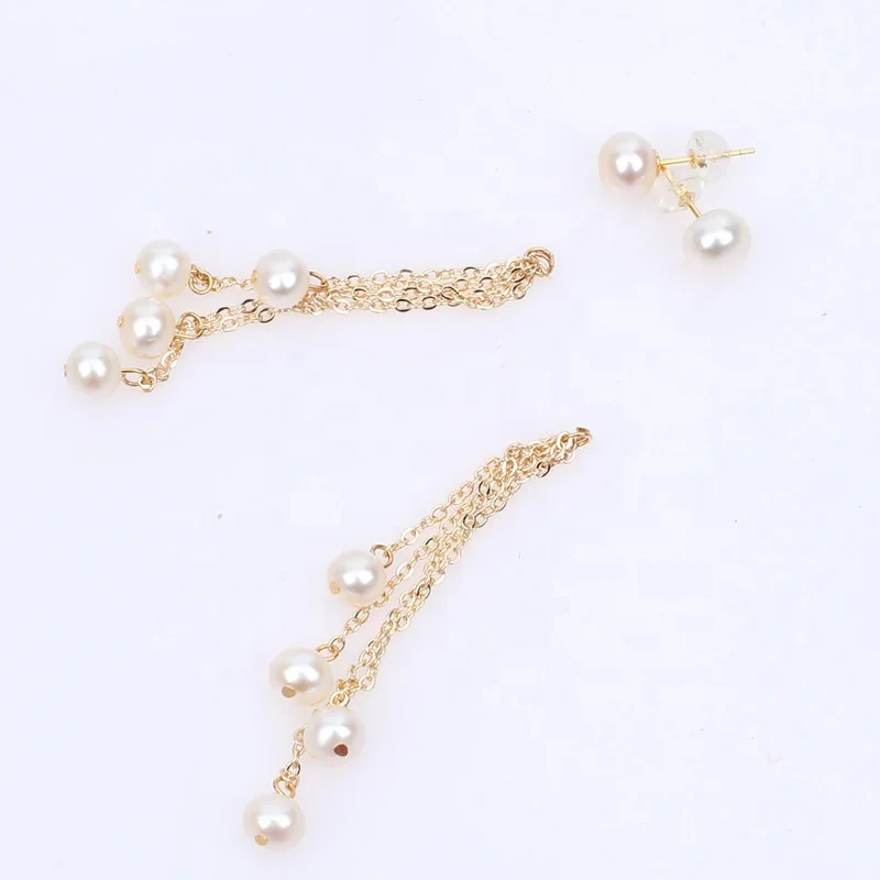 Bohemia s925 stud gold plated jewelry natural white real pearl bead earring tassel