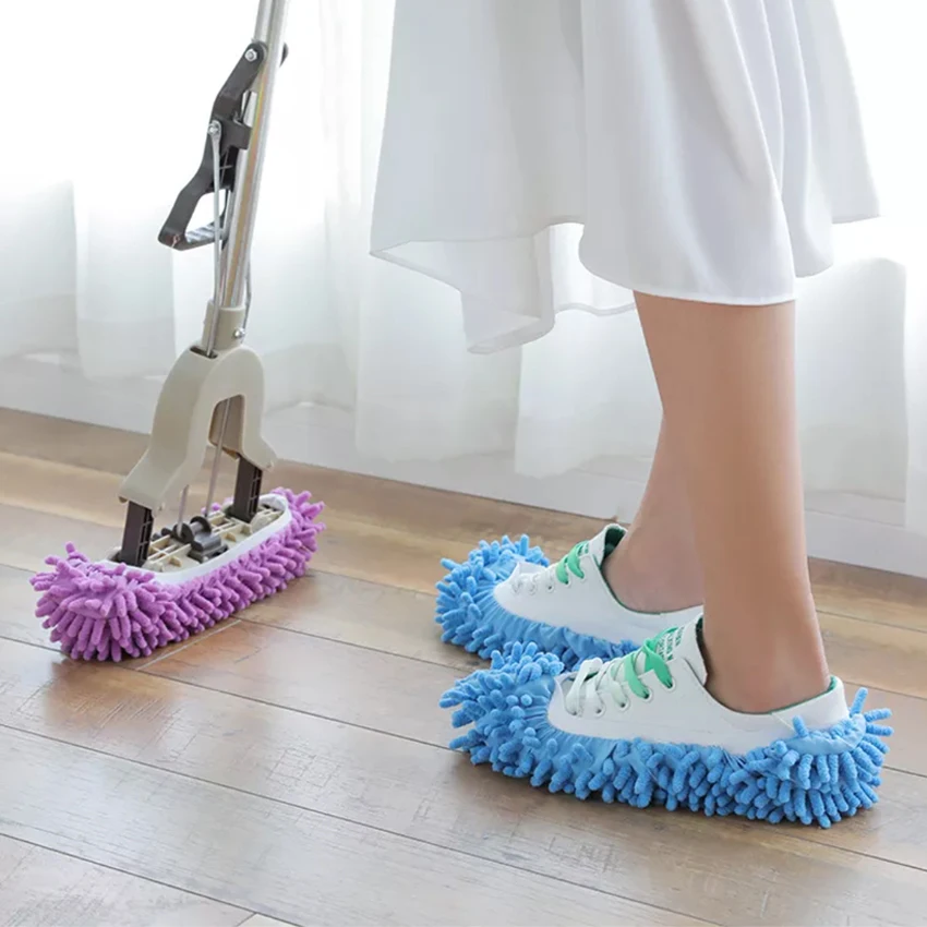 Topwill Hot Sale 1 Pieces Washable Reusable Floor Polishing Men Women Sweeper Cleaning Tool Microfiber Slippers Mop Shoes