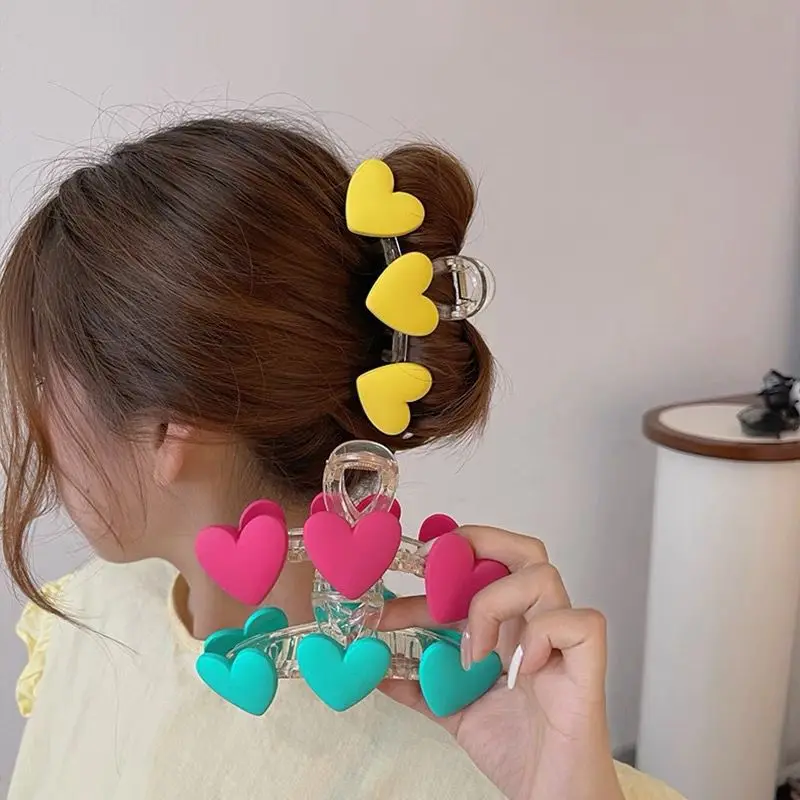 New Sweet Girl Cute Geometric Candy Color Heart Shape Hairclaw Hair Clamp Large Clear Acrylic Hair Claw Clip