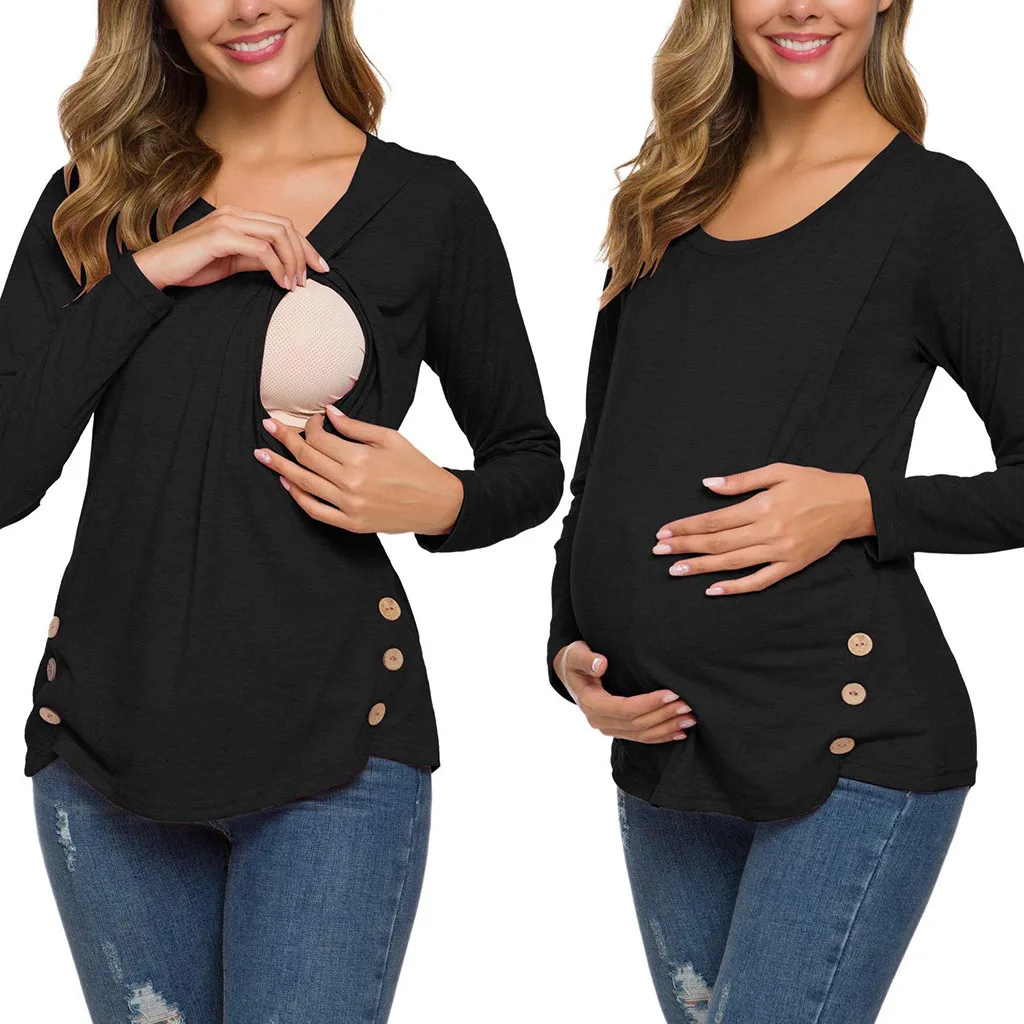 Mommy Breastfeeding dress long sleeve Maternity clothes  Crew Neck Jumper Breastfeeding Maternity Dress