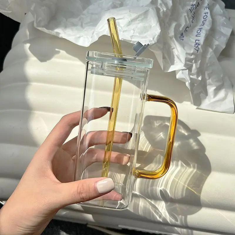 Wholesale 16 oz Glass Milk Coffee Juice Glass Tea Clear Glass Cups With Lid and Straw