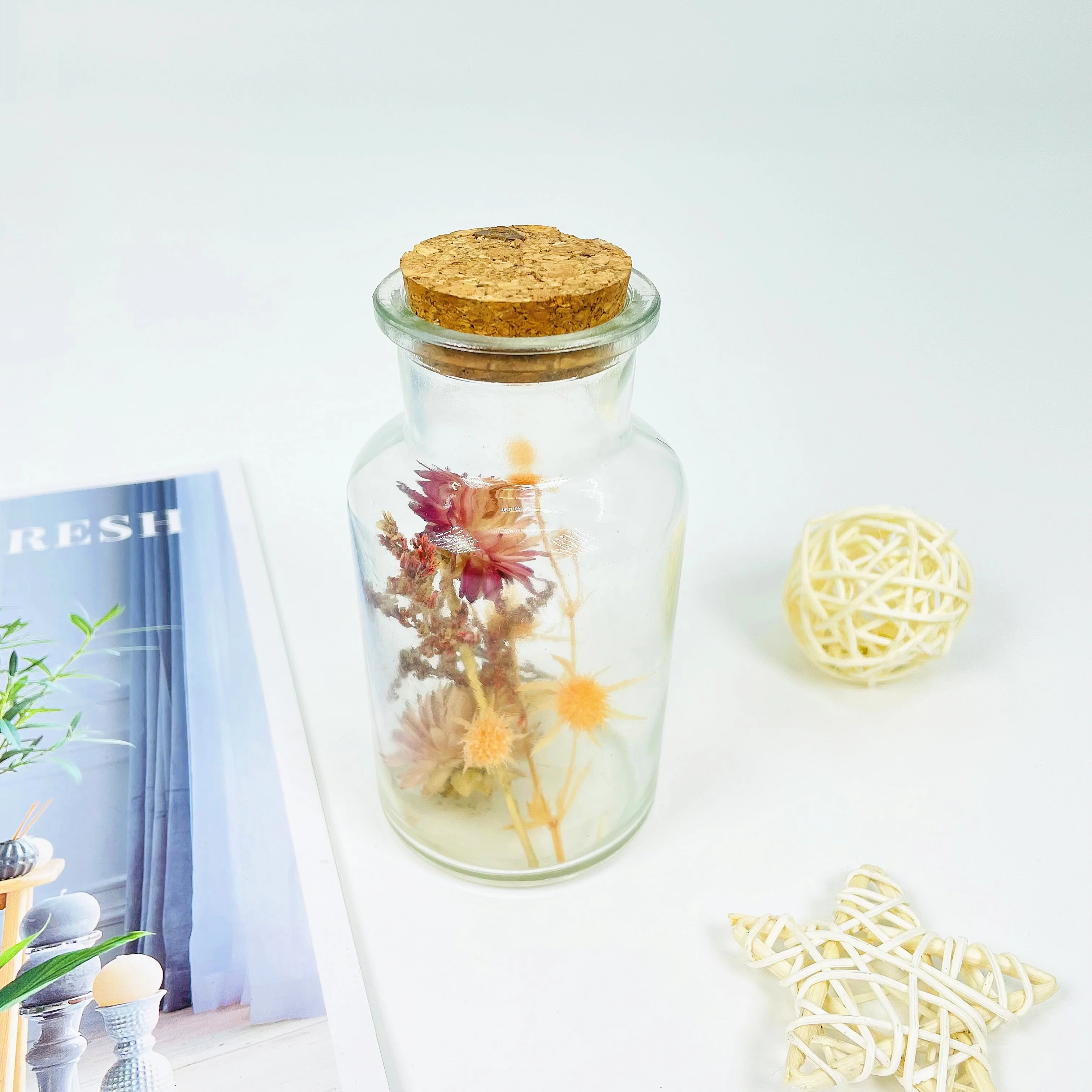 Стеклянное украшение с сушеными цветами для украшения дома, настольное украшение