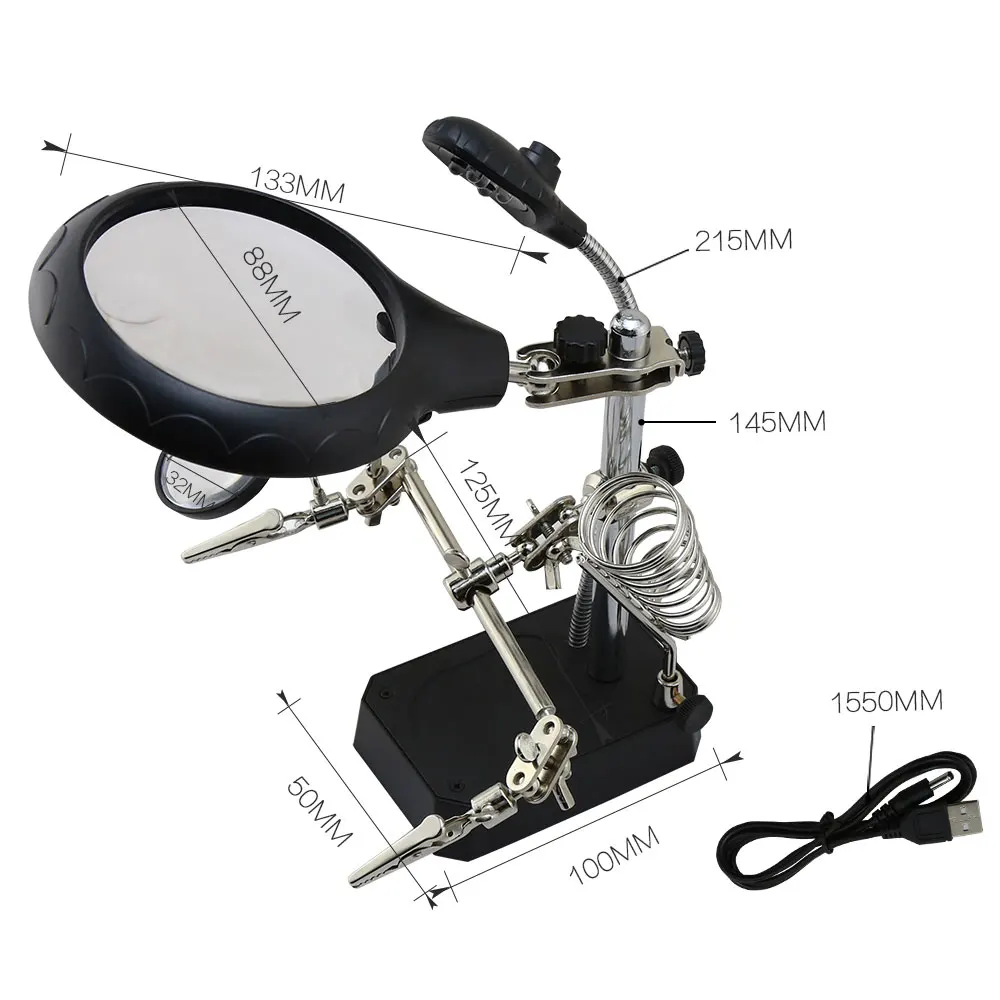 BST Welding Magnifying Glass LED Auxiliary Clip Magnifier 3 In1 Hand Soldering Solder Iron Rework  Holder Magnifier Repair Tool