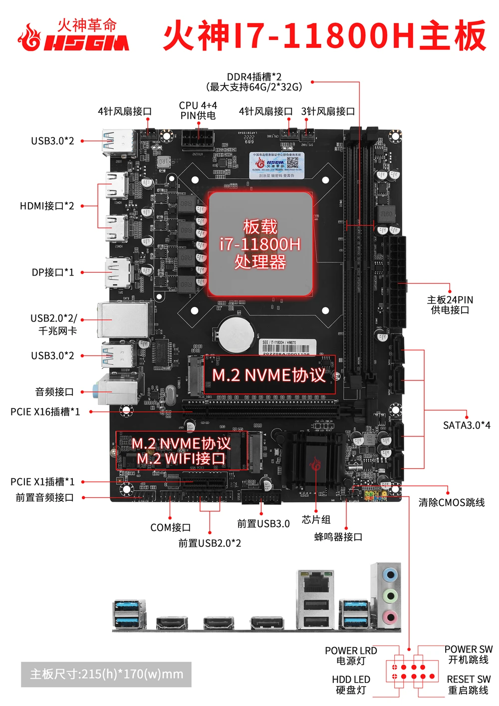 Hsgm материнская плата I7-11800H игровой ПК с поддержкой Wake-On-LAN 32