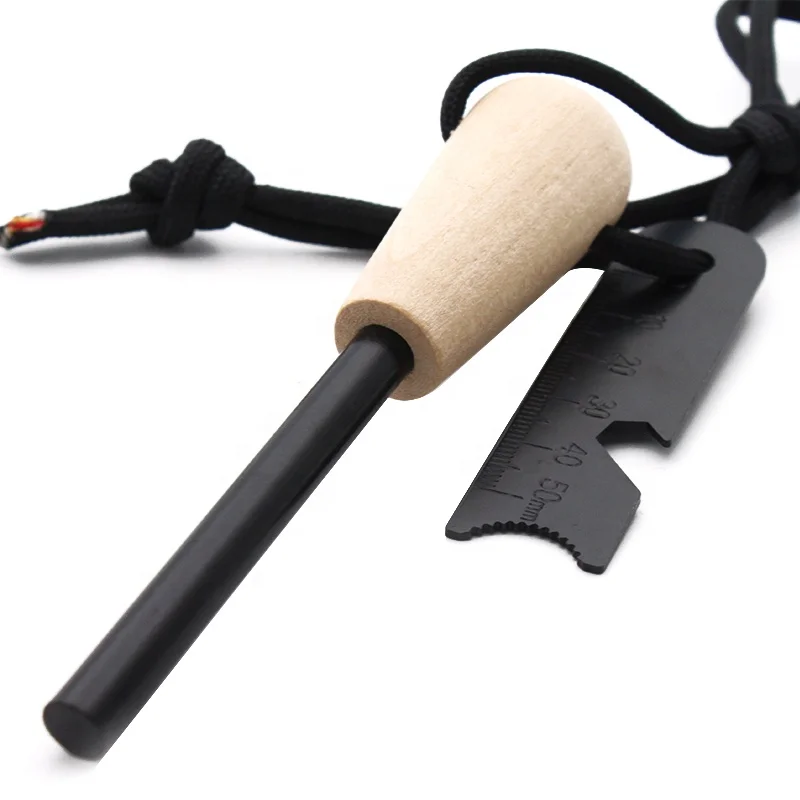 Emergency Fire Starter Kit Ferro Rod with Waxed Cotton Tinder packed in Black Carry Pouch