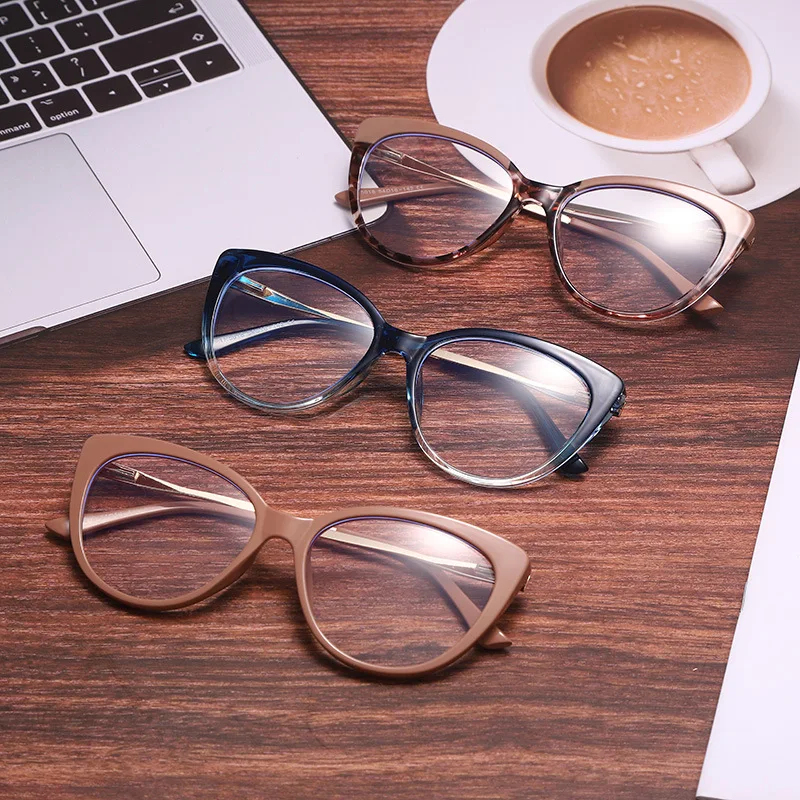 Wholesale High Quality Cateye Flat Glasses 0 Degrees Unisex Anti Blue Light Glasses Frame Optical Eyeglass Frame For Women