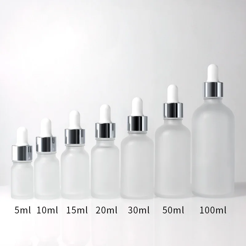 Clear Matte Frosted Round Glass Bottles with Gold Silver Dropper Essential Oil Serum Glass Dropper Bottles