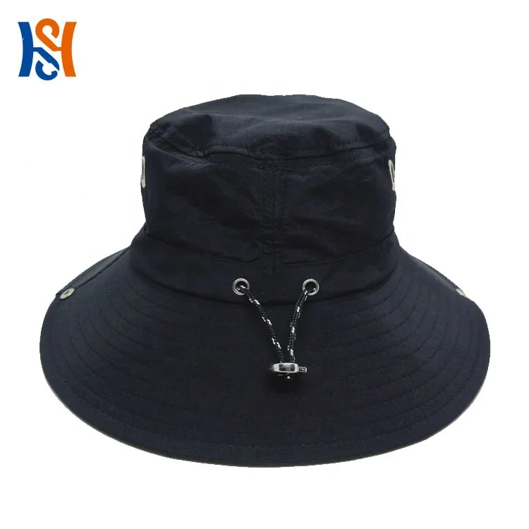 Custom Embroidery 100% polyester Nylon Quickly Dry Bucket Hat With Metal Buckle And Reflective Strap Fisherman Bucket Cap