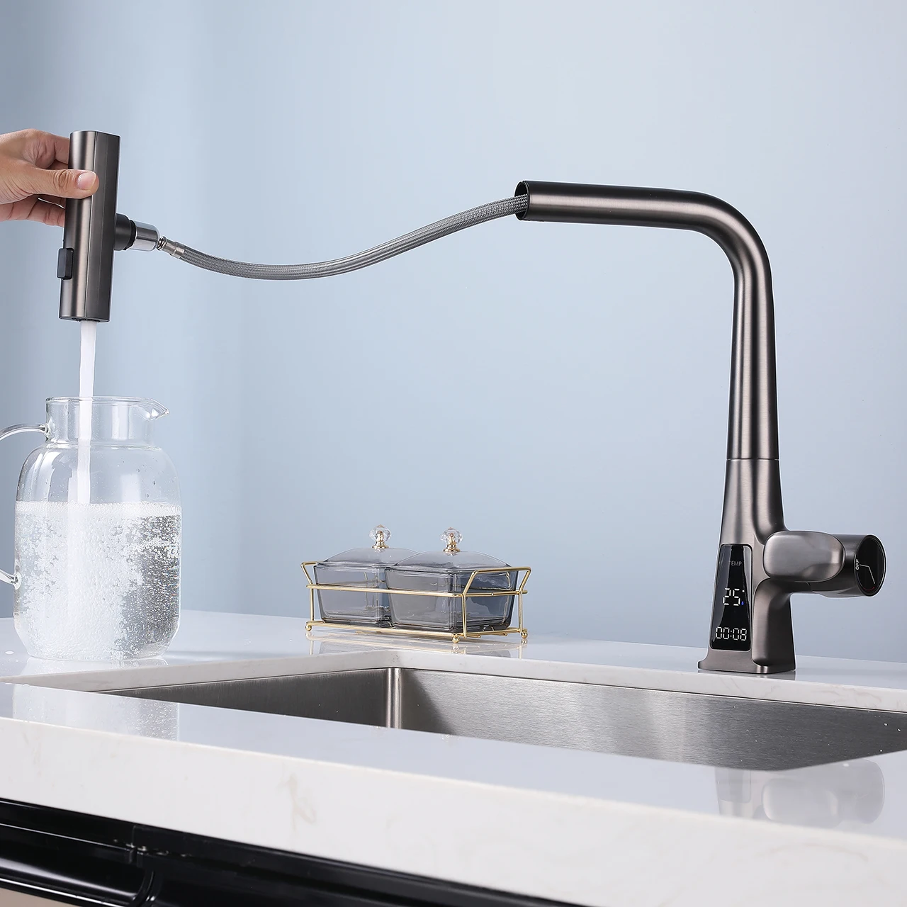 Hot Selling SUS 304 Handheld Mixer Kitchen Sink Tap Sprayer Single Hole Pull down Spray Head Kitchen Faucet