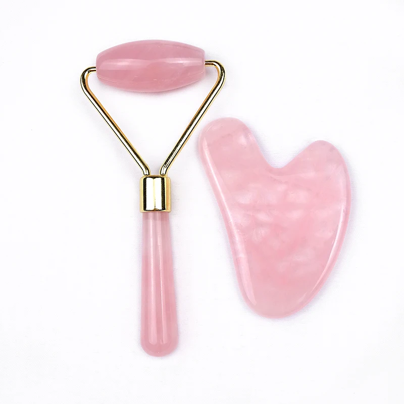 
100% Jade Body massage guasha rose quartz facial Massage Roller Pink stone crystal Jade Roller guasha set 