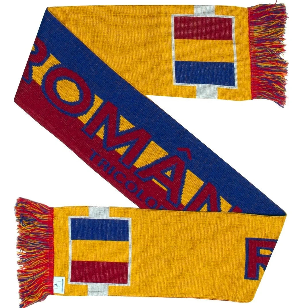 Classic Design Soft Fashionable Romania Soccer Knit Scarf Odorless Simplicity Double-Sided Acrylic Scarf Lurex For Keep Warm