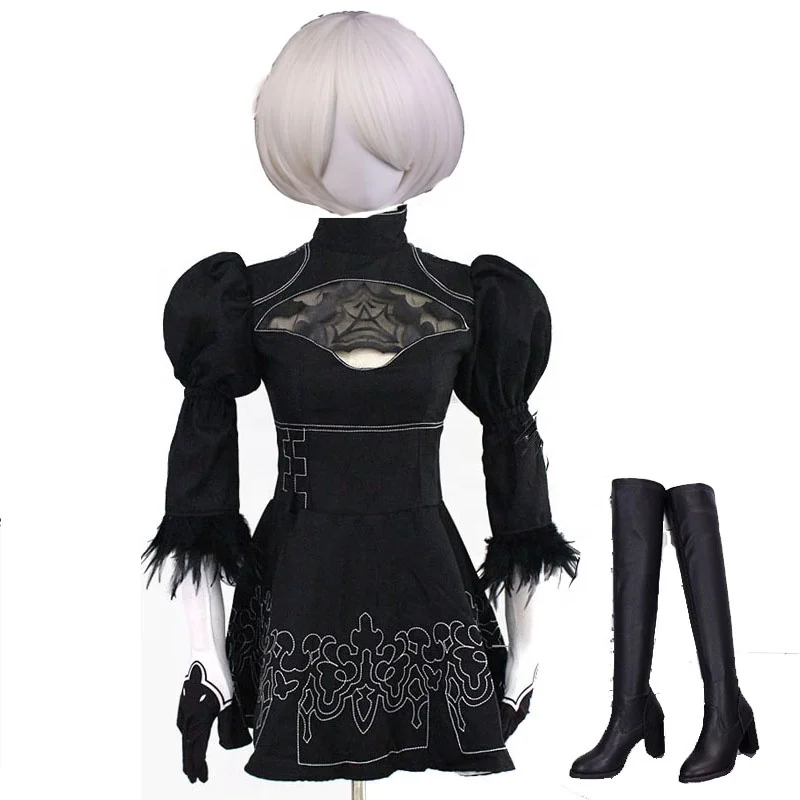 Ecowalson   Nier Automata Yorha 2B Cosplay Suit Anime Women Outfit Disguise Costume Set Fancy Halloween Girls Party Black Dress