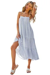 Sexy Open Back Stripe Plus Size Slip Dress Double Layer A-Line Loose Casual Dresses Women