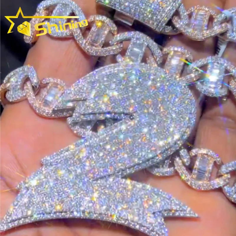 Factory Custom Iced Out VVS Moissanite Lab Diamond Hip Hop Logo Name Pendant Pass Diamond Tester Men silver Jewelry
