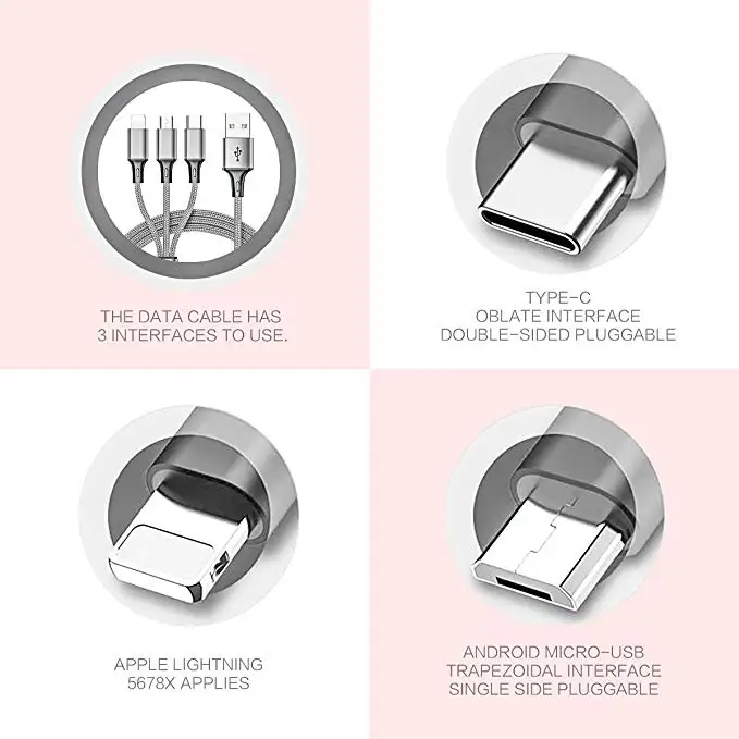 3 in 1 USB Charging Cable Universal Multi Function 3 in 1 usb cable fast charging Cable