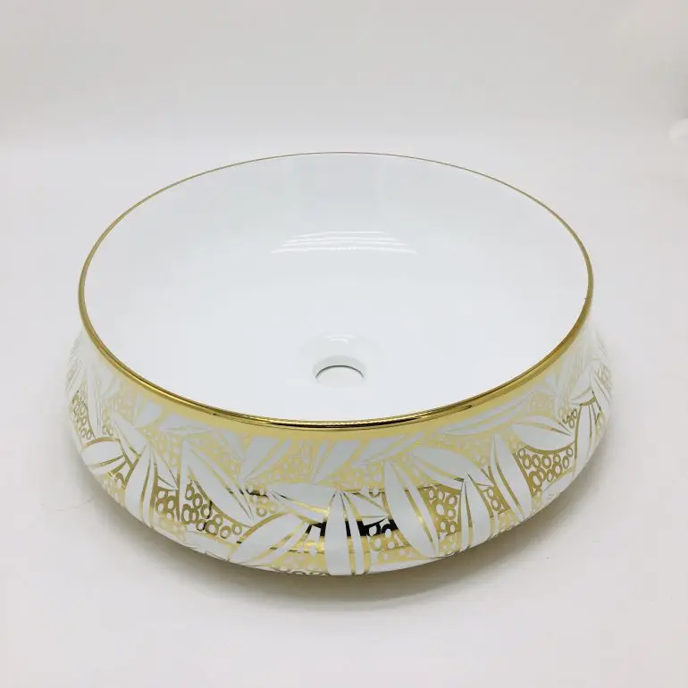 European Standard Sanitary Ware Customized Color Ceramic Art Hand Wash Basin Bathroom Oval Golden Ceramic Sinks