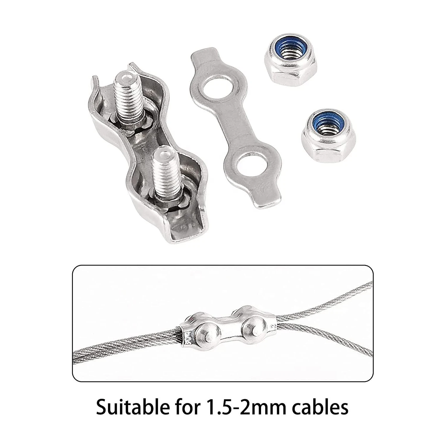 Оптовая продажа, трос или кабели диаметром от 1,5 мм до 2 мм, дуплексный трос из нержавеющей стали 304, набор зажимов для троса