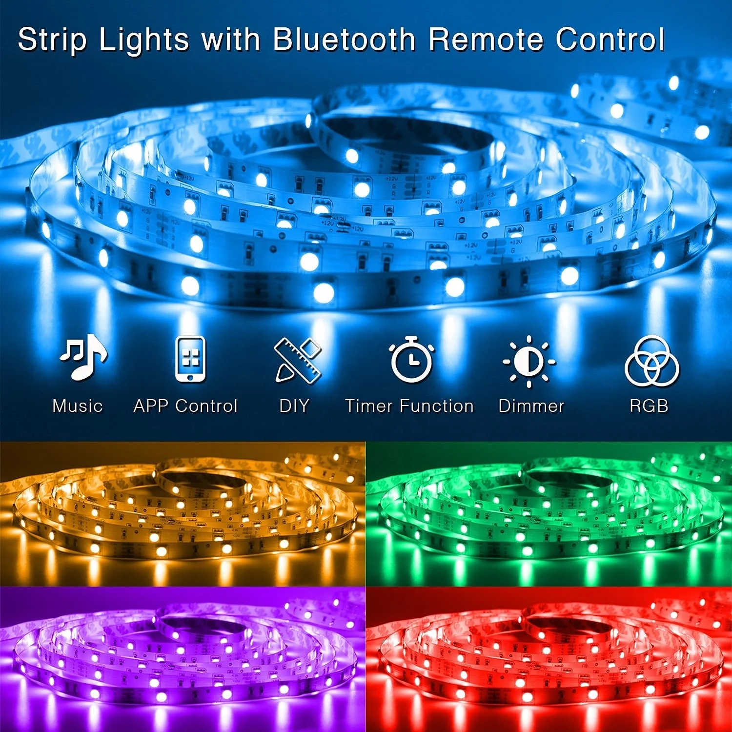 50ft 12V RGB SMD5050 15M 44 Keys Interior Home Decoration Remote Control Color Changing Big Led Strip Lights