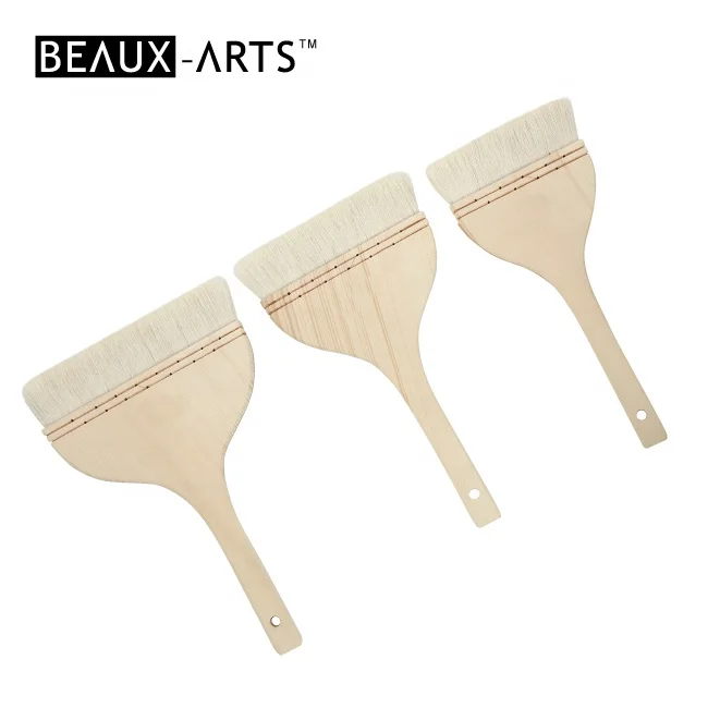 Professional Pure Goat Hair Flat Shading Paint Brushes Long Pine Wooden Handle Watercolor Wool Hake Brush