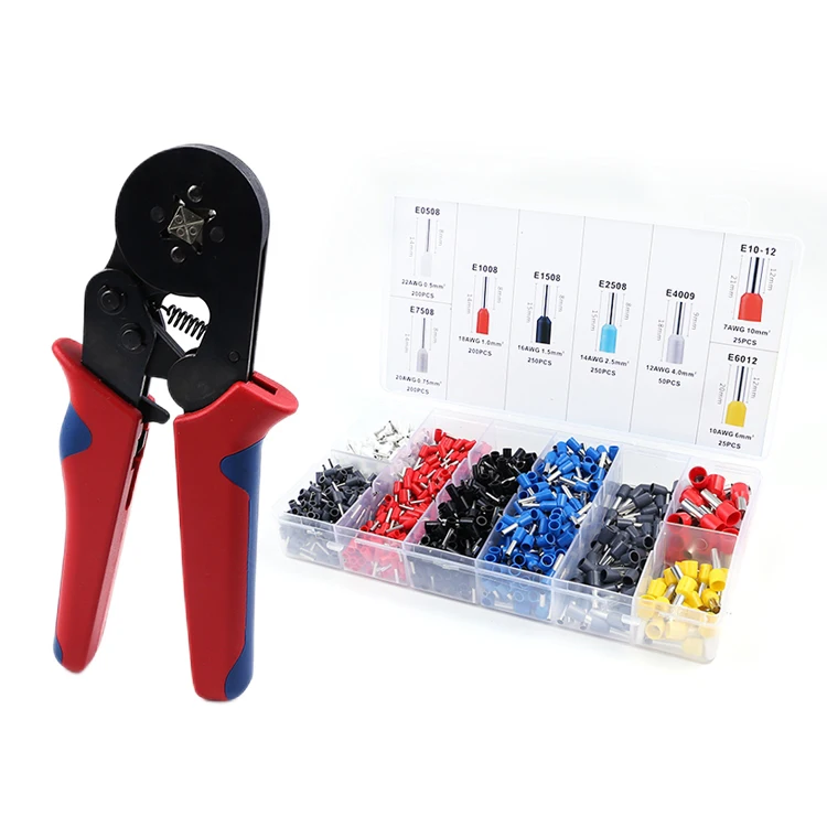 1200PCS 22-8AWG HSC8 6-4 Adjusting Tube Cable Sleeves Brass/Copper Electric Hydraulic Kit Plier Hexagonal Ferrule Crimping Tool