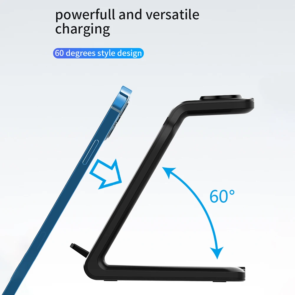 USLION 3 in 1 Wireless Charger Stand Station 15W 10W Qi  Wireless Charging Dock Mobile Phone Earphone Watch for iPhone