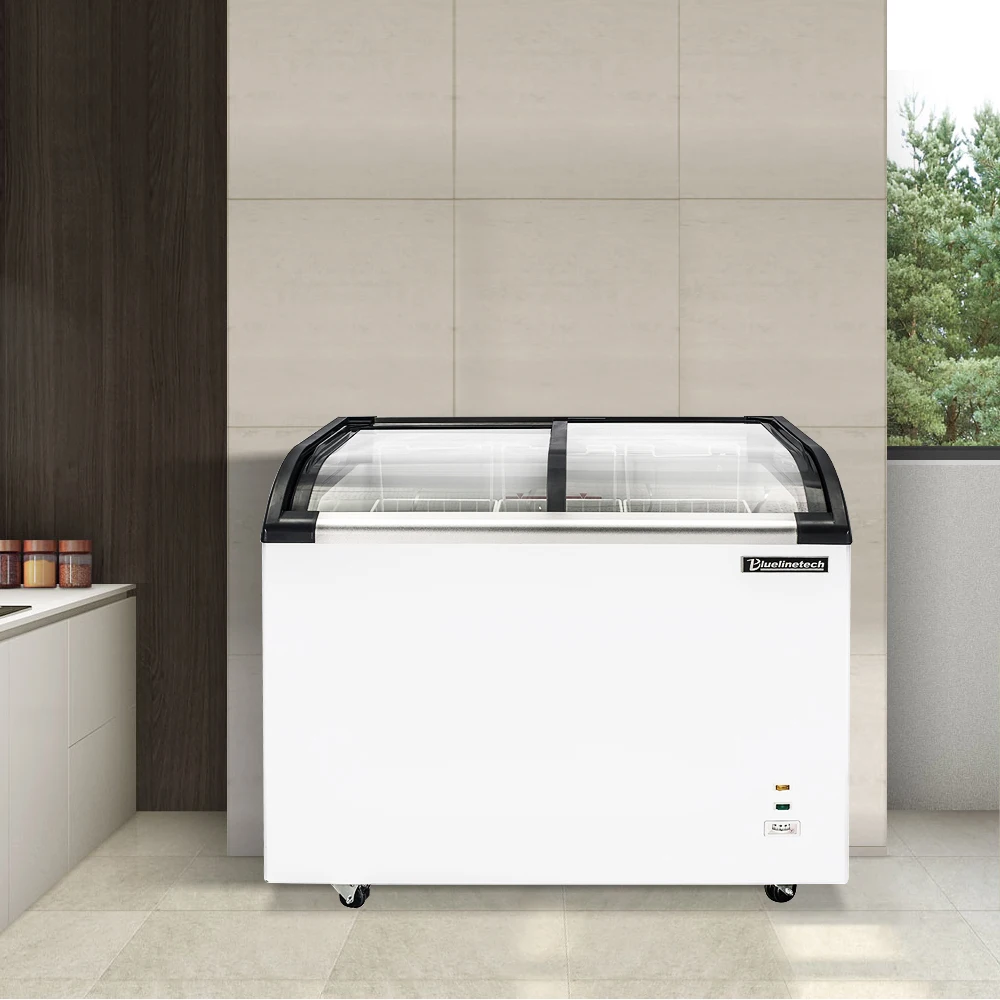 Energy efficient display stainless steel table bench 208l propane chest freezer