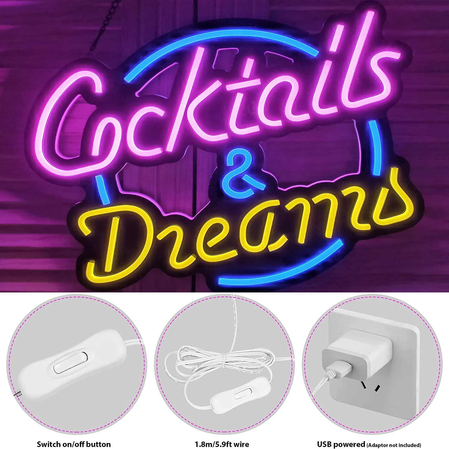 Manufacturer Fast delivery Dropshipping Cocktails&Dreams led logo neon sign neon flex de silicona