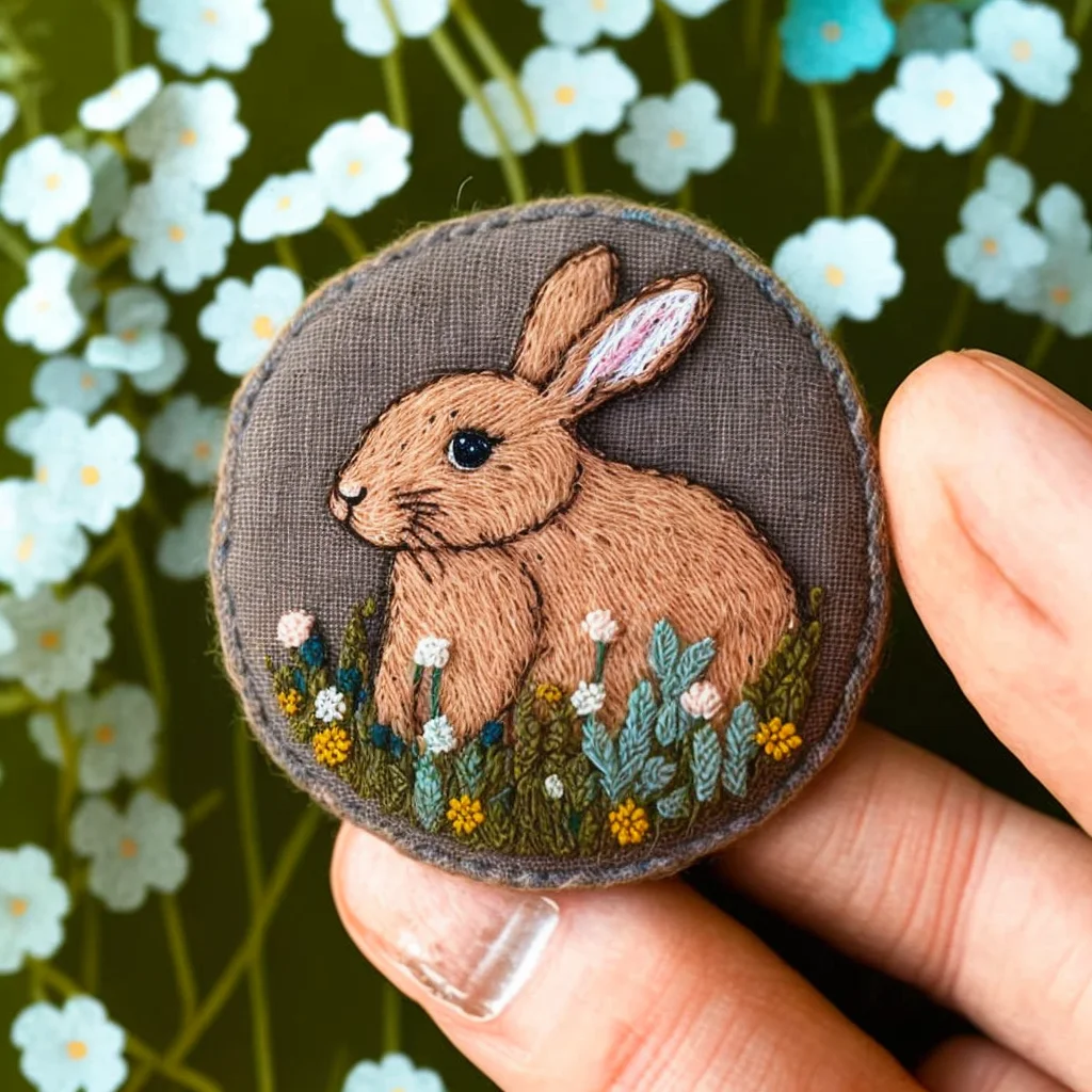 Kitschy Camper Van Bunny Patches Hare Figure Driving Retro Trailer Applique with Carrot Bumper