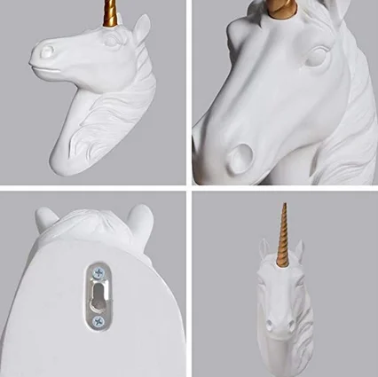 
GOLD Wall Mount White Unicorn Head Sculpture With Gold Horn Faux Resin Animal Head Wall Decor Ready To Hang - 10x5x13 In 